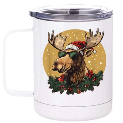 Sunglasses Christmas Moose Bringing The Holiday Vibes 12 oz Stainless Steel Tumbler Cup