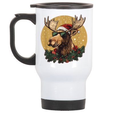 Sunglasses Christmas Moose Bringing The Holiday Vibes Stainless Steel Travel Mug