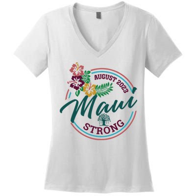 Supportive Colorful Maui Strong Lahaina Banyan Tree Women's V-Neck T-Shirt