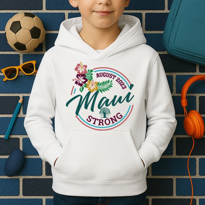 Supportive Colorful Maui Strong Lahaina Banyan Tree Kids Hoodie