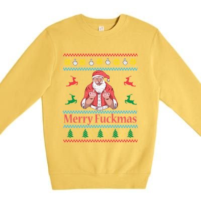 Santa Claus Middle Finger Merry Fuckmas Ugly Christmas Gift Premium Crewneck Sweatshirt