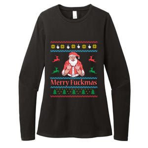 Santa Claus Middle Finger Merry Fuckmas Ugly Christmas Gift Womens CVC Long Sleeve Shirt