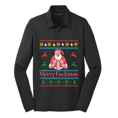 Santa Claus Middle Finger Merry Fuckmas Ugly Christmas Gift Silk Touch Performance Long Sleeve Polo