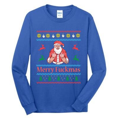 Santa Claus Middle Finger Merry Fuckmas Ugly Christmas Gift Tall Long Sleeve T-Shirt