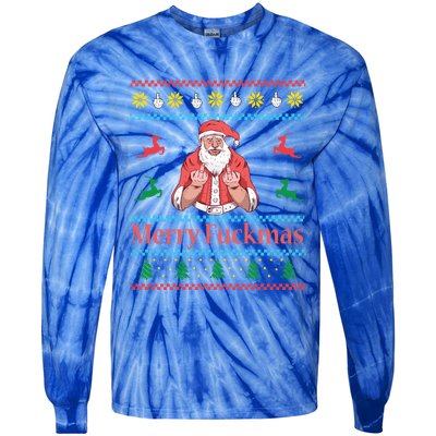 Santa Claus Middle Finger Merry Fuckmas Ugly Christmas Gift Tie-Dye Long Sleeve Shirt