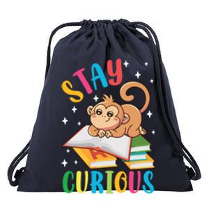 Stay Curious Monkey Reading Funny Book Lover Bookworm Cute Gift Drawstring Bag