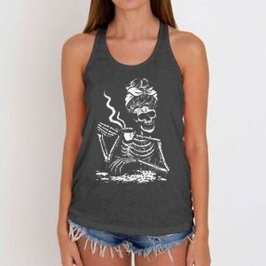 Skeleton Coffee Messy Bun Front Design Women's Knotted Racerback Tank