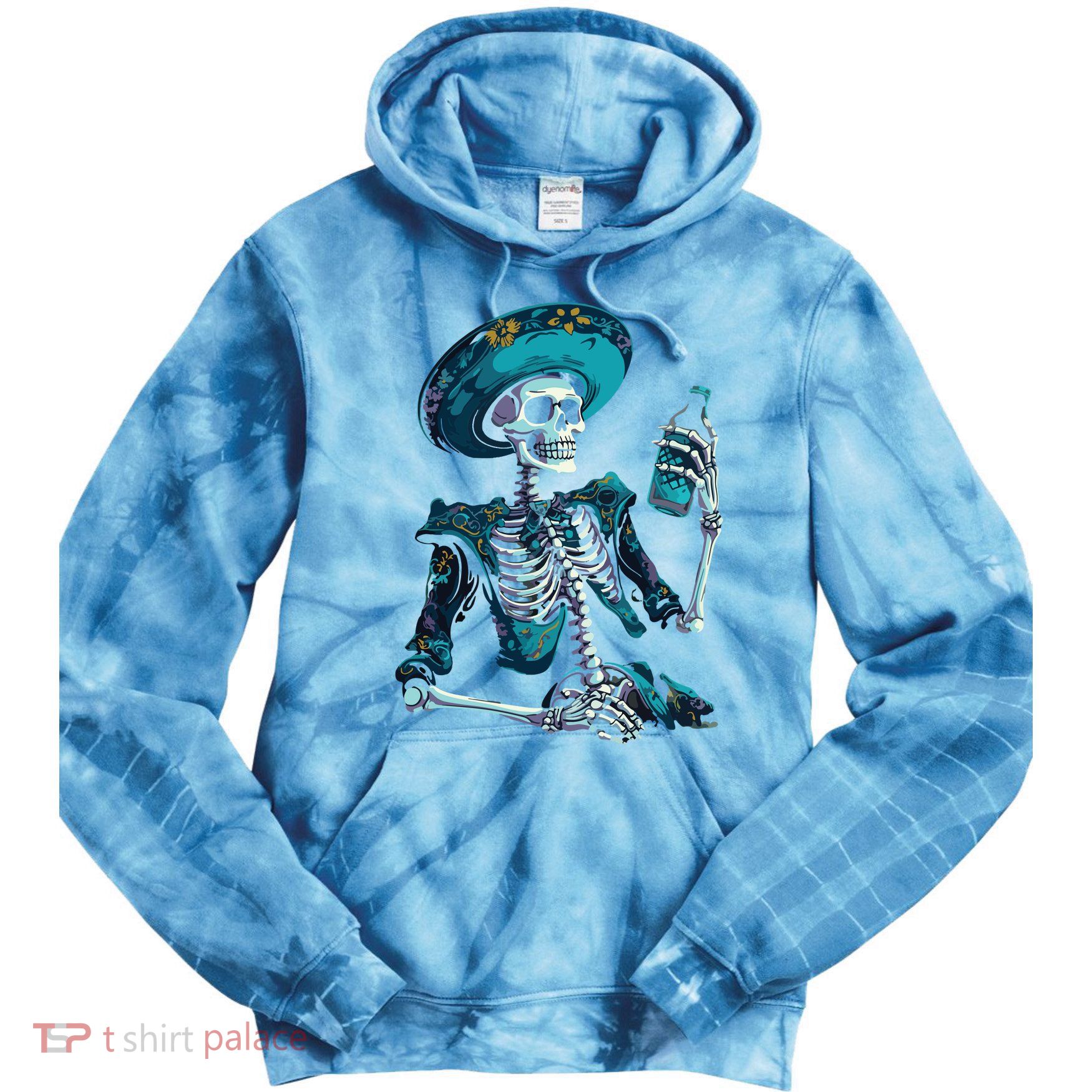 Skeleton Charro Mexican Skull Tequila Long Sleeve Tie Dye Hoodie