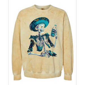 Skeleton Charro Mexican Skull Tequila Long Sleeve Colorblast Crewneck Sweatshirt