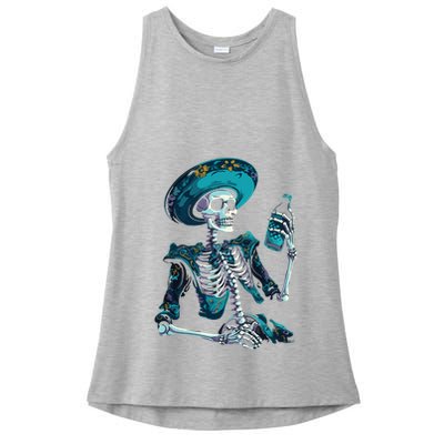 Skeleton Charro Mexican Skull Tequila Long Sleeve Ladies PosiCharge Tri-Blend Wicking Tank
