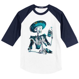 Skeleton Charro Mexican Skull Tequila Long Sleeve Baseball Sleeve Shirt