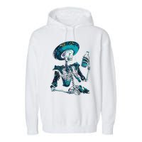 Skeleton Charro Mexican Skull Tequila Long Sleeve Garment-Dyed Fleece Hoodie