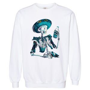 Skeleton Charro Mexican Skull Tequila Long Sleeve Garment-Dyed Sweatshirt