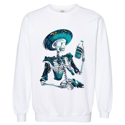 Skeleton Charro Mexican Skull Tequila Long Sleeve Garment-Dyed Sweatshirt