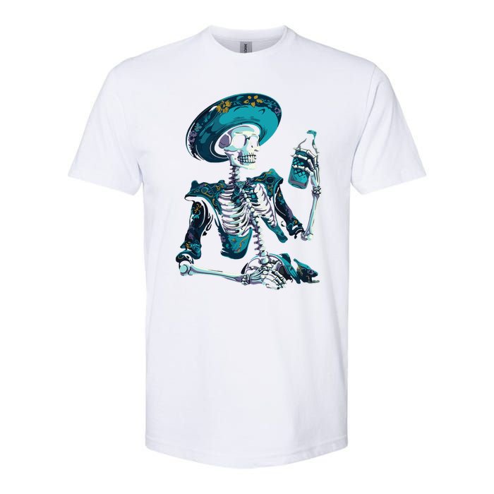 Skeleton Charro Mexican Skull Tequila Long Sleeve Softstyle CVC T-Shirt