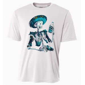 Skeleton Charro Mexican Skull Tequila Long Sleeve Cooling Performance Crew T-Shirt