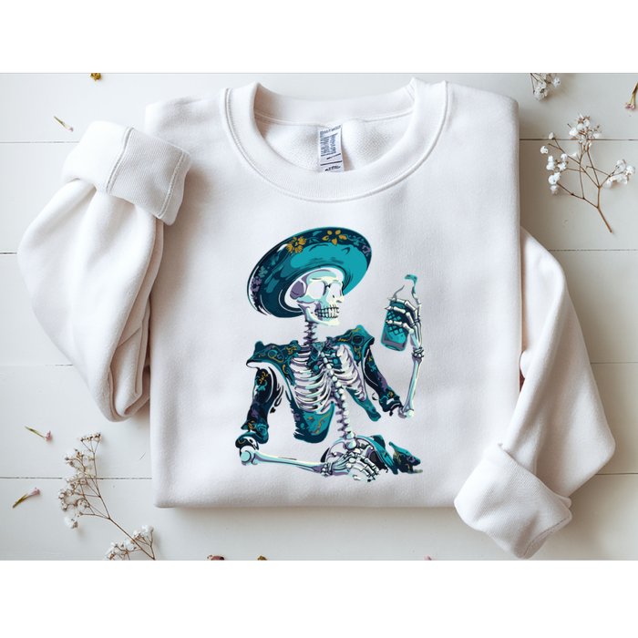 Skeleton Charro Mexican Skull Tequila Long Sleeve Sweatshirt