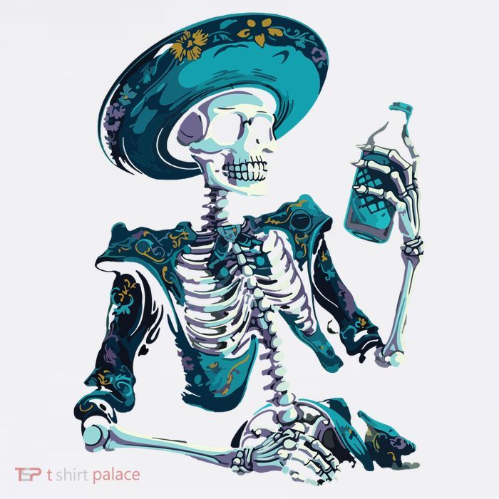 Skeleton Charro Mexican Skull Tequila Long Sleeve Tall T-Shirt