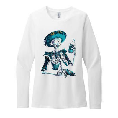 Skeleton Charro Mexican Skull Tequila Long Sleeve Womens CVC Long Sleeve Shirt