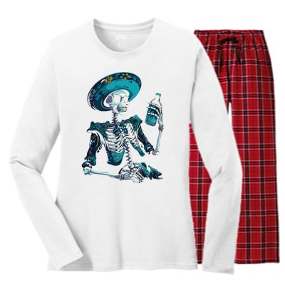 Skeleton Charro Mexican Skull Tequila Long Sleeve Women's Long Sleeve Flannel Pajama Set 