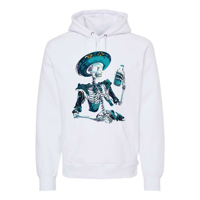 Skeleton Charro Mexican Skull Tequila Long Sleeve Premium Hoodie