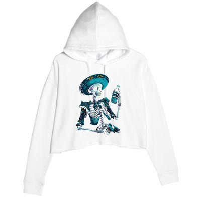 Skeleton Charro Mexican Skull Tequila Long Sleeve Crop Fleece Hoodie