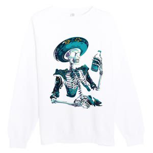 Skeleton Charro Mexican Skull Tequila Long Sleeve Premium Crewneck Sweatshirt