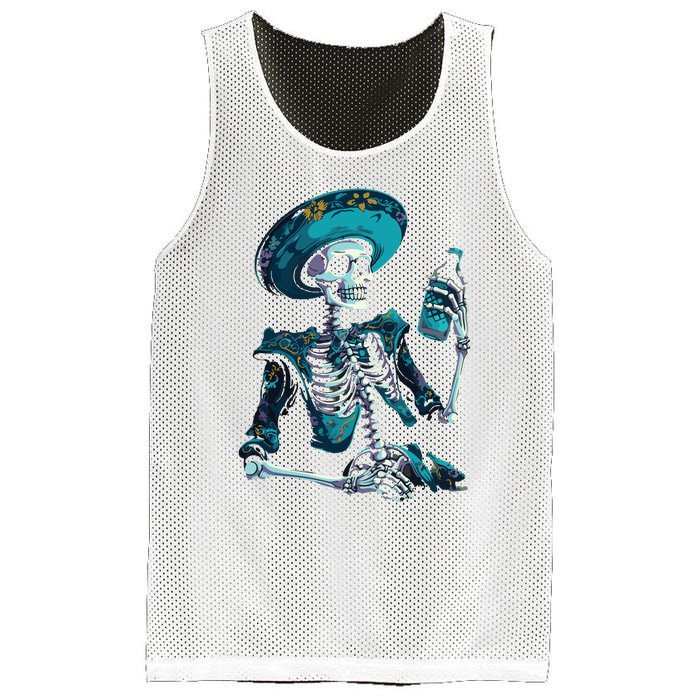 Skeleton Charro Mexican Skull Tequila Long Sleeve Mesh Reversible Basketball Jersey Tank