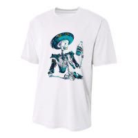 Skeleton Charro Mexican Skull Tequila Long Sleeve Youth Performance Sprint T-Shirt