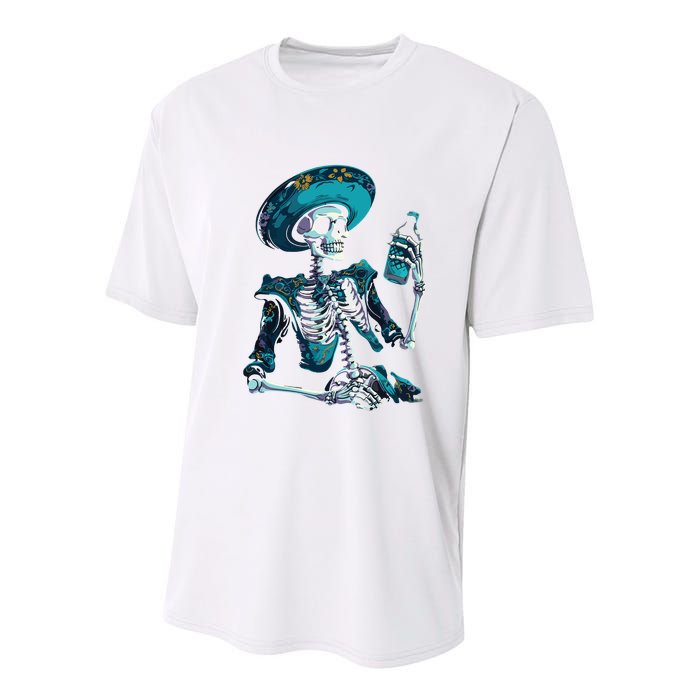 Skeleton Charro Mexican Skull Tequila Long Sleeve Youth Performance Sprint T-Shirt