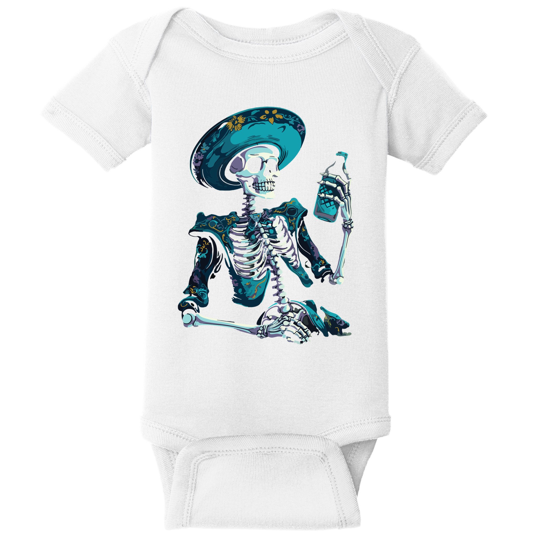 Skeleton Charro Mexican Skull Tequila Long Sleeve Baby Bodysuit