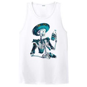 Skeleton Charro Mexican Skull Tequila Long Sleeve PosiCharge Competitor Tank