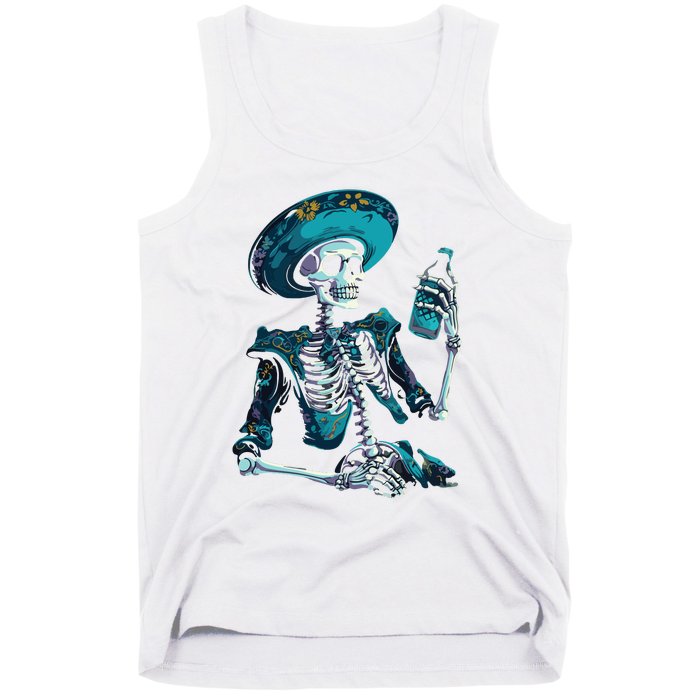 Skeleton Charro Mexican Skull Tequila Long Sleeve Tank Top