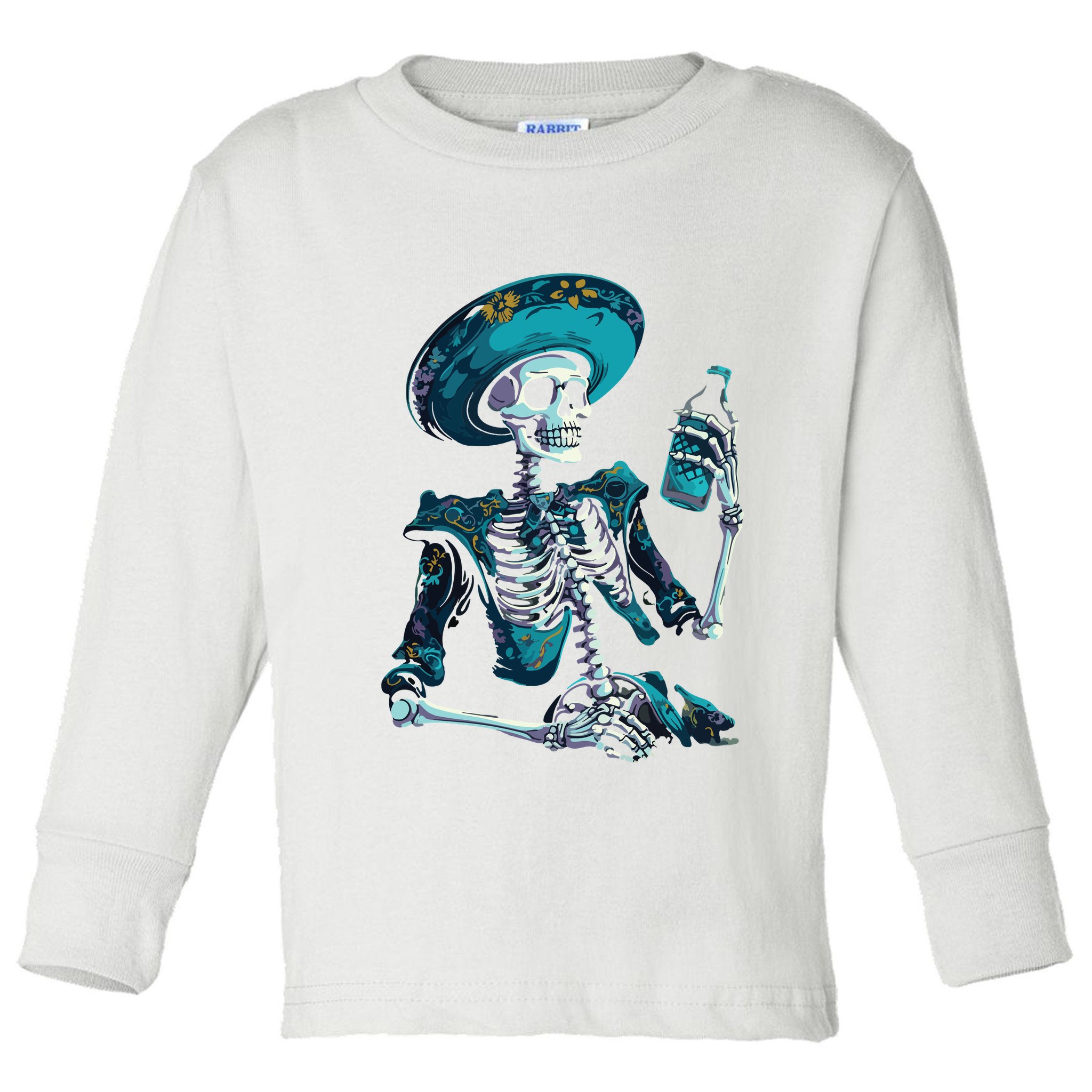 Skeleton Charro Mexican Skull Tequila Long Sleeve Toddler Long Sleeve Shirt