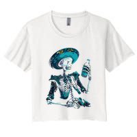 Skeleton Charro Mexican Skull Tequila Long Sleeve Women's Crop Top Tee