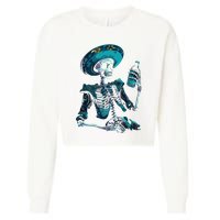 Skeleton Charro Mexican Skull Tequila Long Sleeve Cropped Pullover Crew