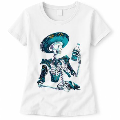 Skeleton Charro Mexican Skull Tequila Long Sleeve Womens T-Shirt