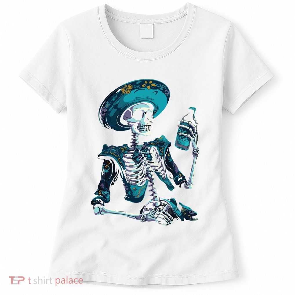 Skeleton Charro Mexican Skull Tequila Long Sleeve Womens T-Shirt