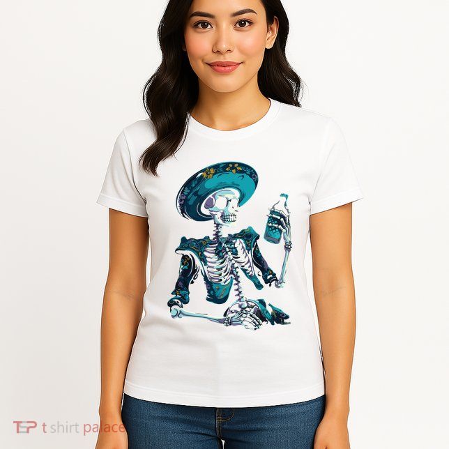 Skeleton Charro Mexican Skull Tequila Long Sleeve Womens T-Shirt