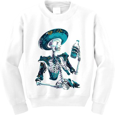 Skeleton Charro Mexican Skull Tequila Long Sleeve Kids Sweatshirt