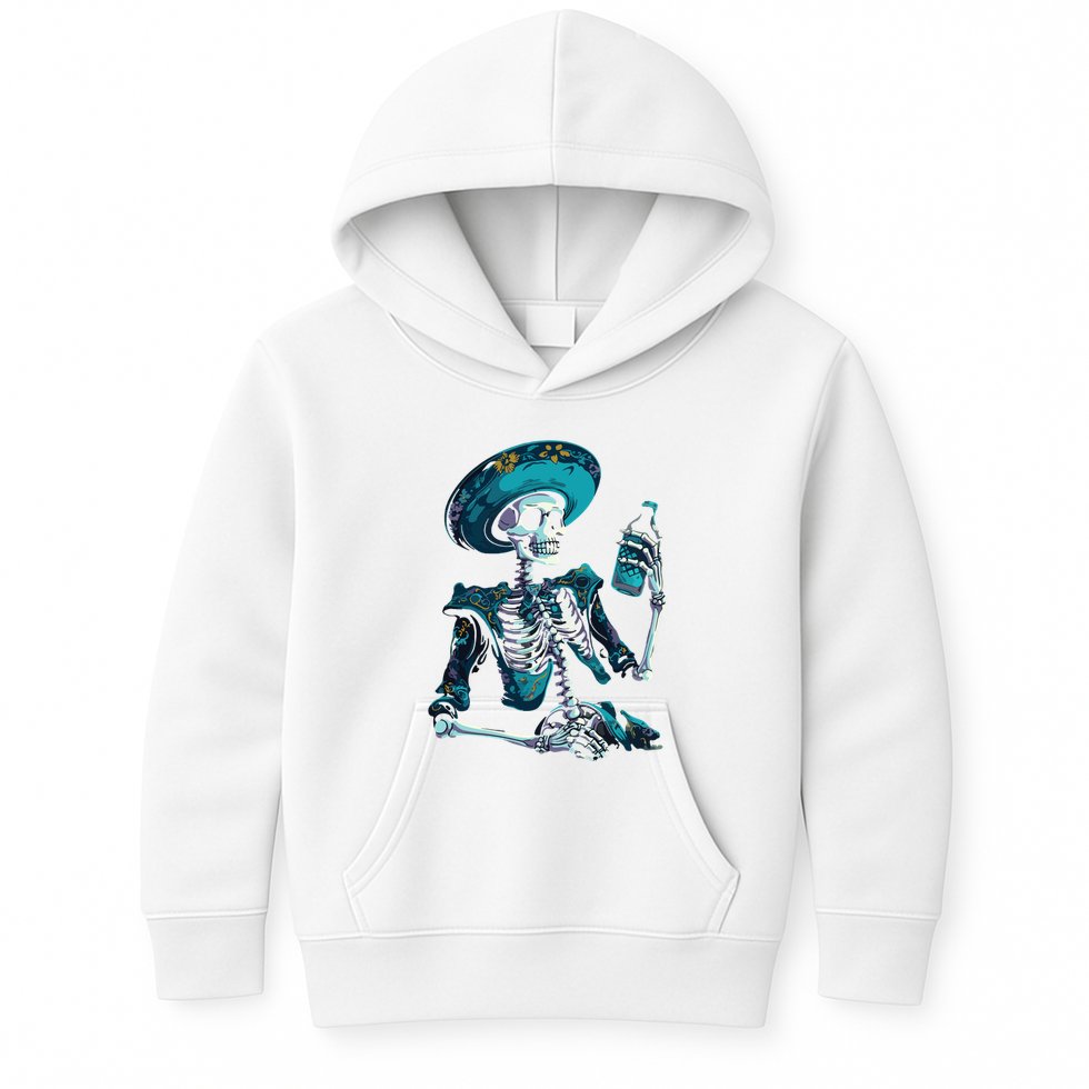 Skeleton Charro Mexican Skull Tequila Long Sleeve Kids Hoodie