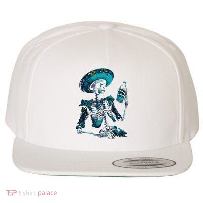 Skeleton Charro Mexican Skull Tequila Long Sleeve Wool Snapback Cap