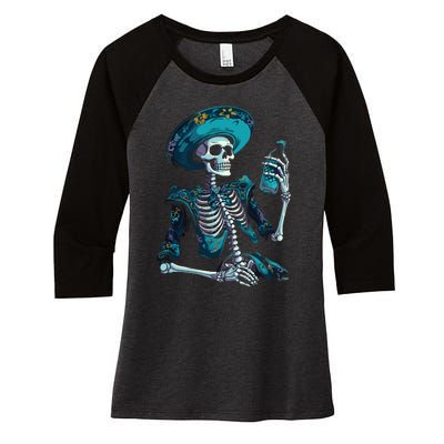 Skeleton Charro Mexican Skull Tequila Long Sleeve Women's Tri-Blend 3/4-Sleeve Raglan Shirt