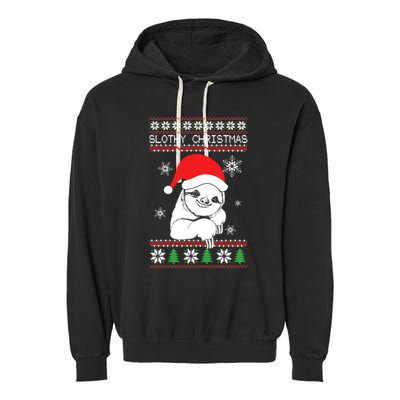 Slothy Christmas Merry Santa Hat Garment-Dyed Fleece Hoodie