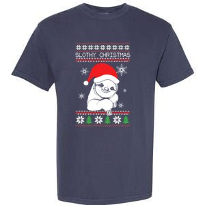 Slothy Christmas Merry Santa Hat Garment-Dyed Heavyweight T-Shirt