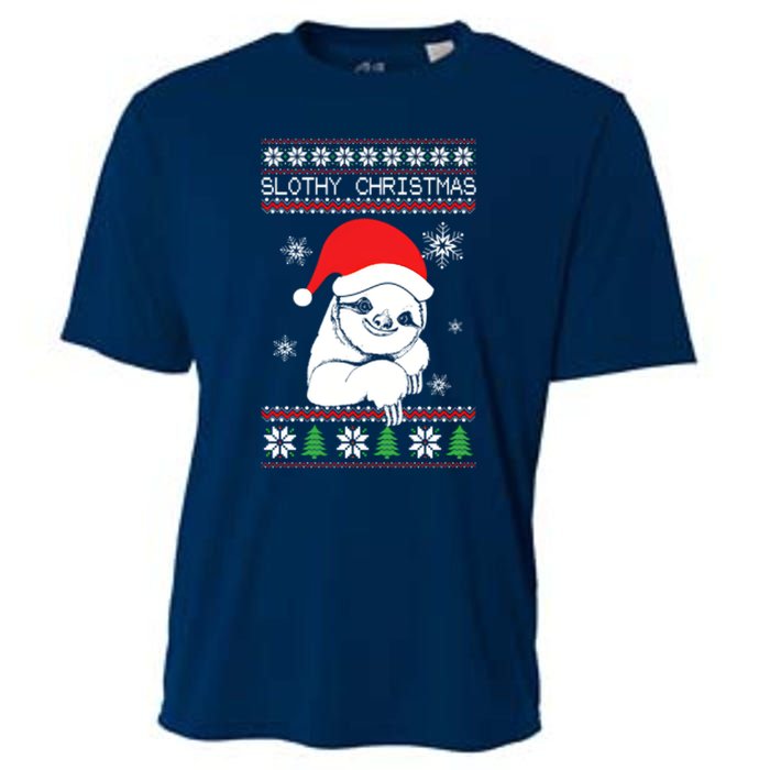 Slothy Christmas Merry Santa Hat Cooling Performance Crew T-Shirt