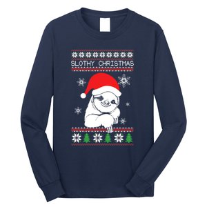 Slothy Christmas Merry Santa Hat Long Sleeve Shirt