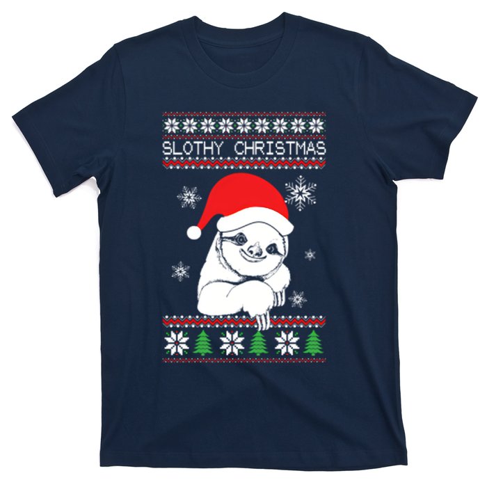 Slothy Christmas Merry Santa Hat T-Shirt