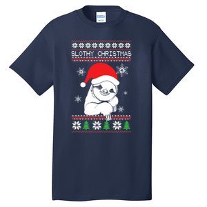 Slothy Christmas Merry Santa Hat Tall T-Shirt