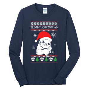 Slothy Christmas Merry Santa Hat Tall Long Sleeve T-Shirt